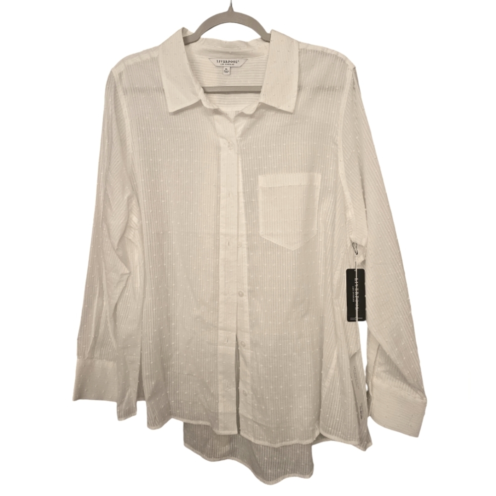 NWT Liverpool White Swiss Dot Button Down Shirt
